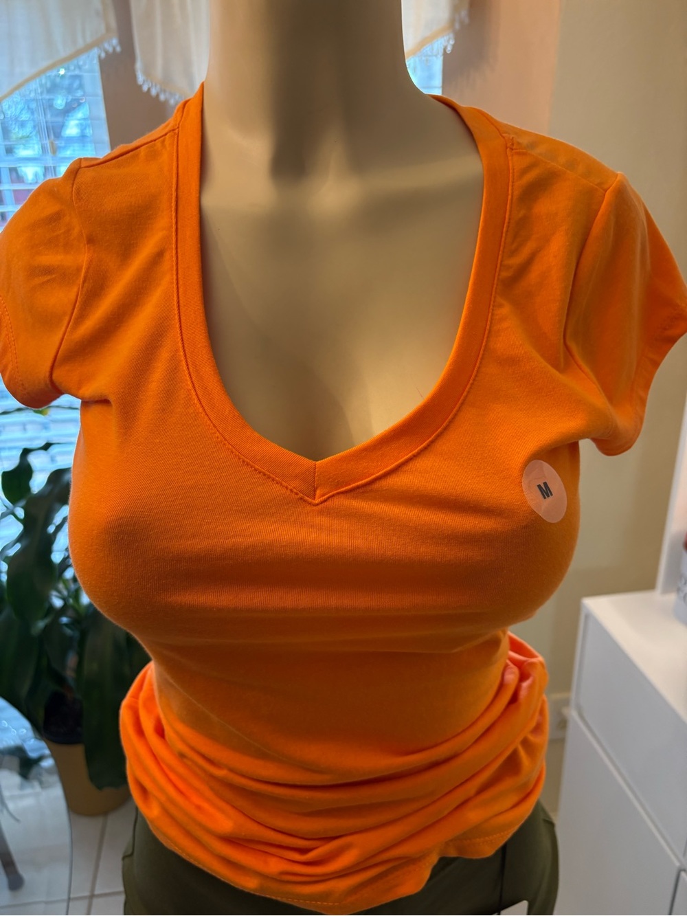 Orange V-neck tee shirt new